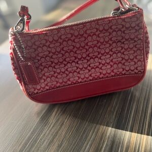 Coach Red Textured Purse with Silver Zipper